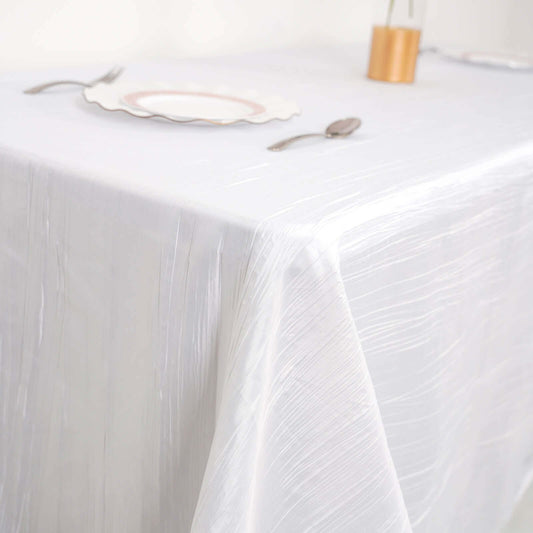 Taffeta 90"x132" Rectangle Tablecloth White - Seamless Accordion Crinkle Design for Sophisticated Gatherings
