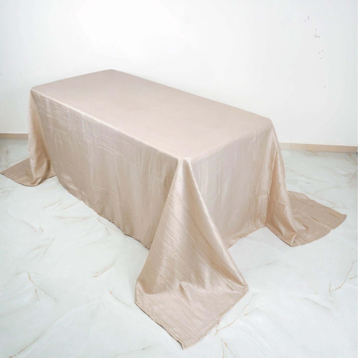 Taffeta 90"x132" Rectangle Tablecloth Beige - Seamless Accordion Crinkle Table Cover
