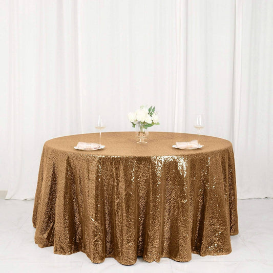 Sequin 120" Round Tablecloth Gold - Seamless Glittering Design for Sophisticated Events - NestOCart