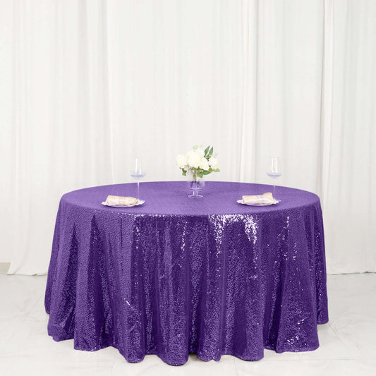 Sequin 120" Round Tablecloth Purple - Seamless Glittering Table Cover - NestOCart