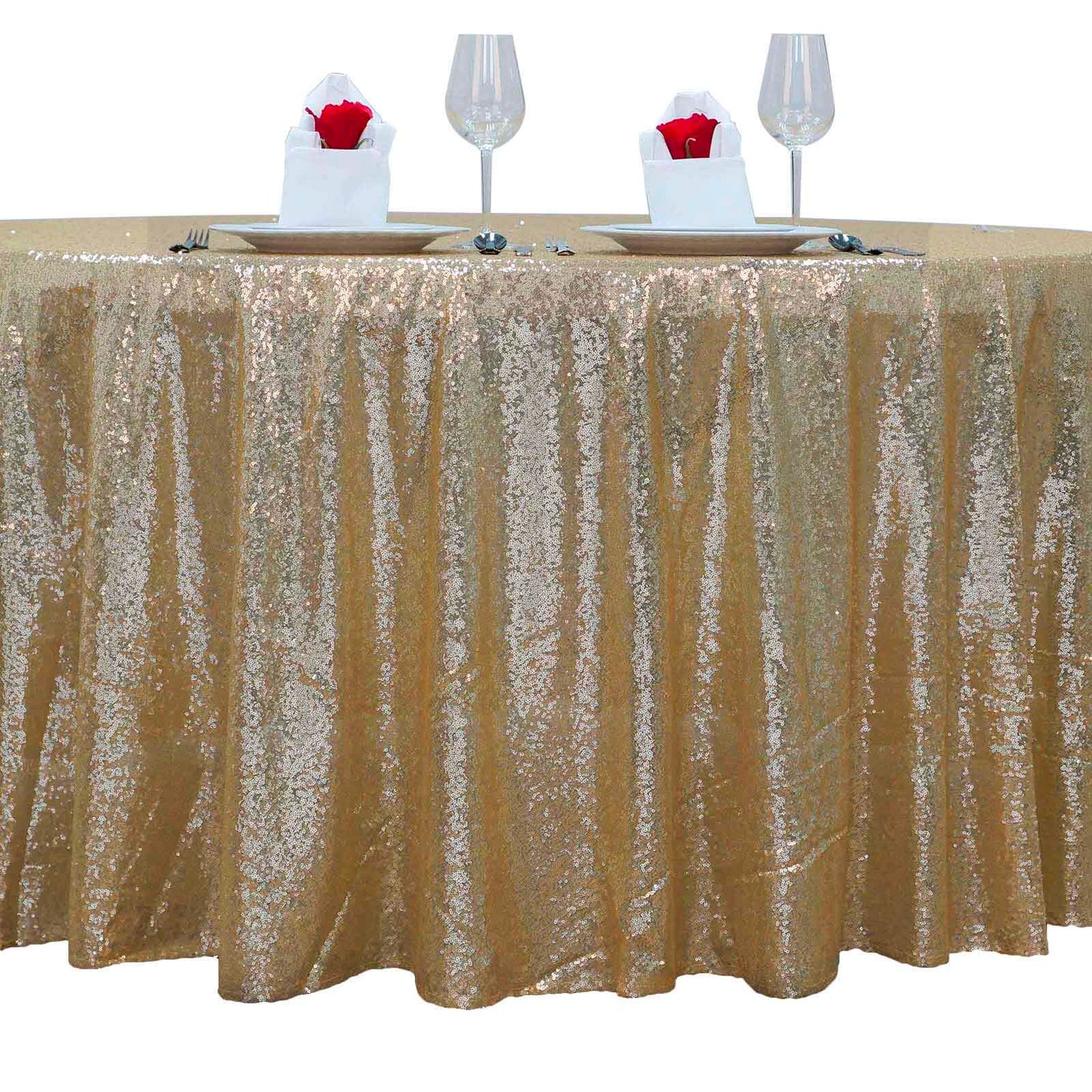 Sequin 132" Round Tablecloth Champagne - Seamless Dazzling Table Cover - NestOCart