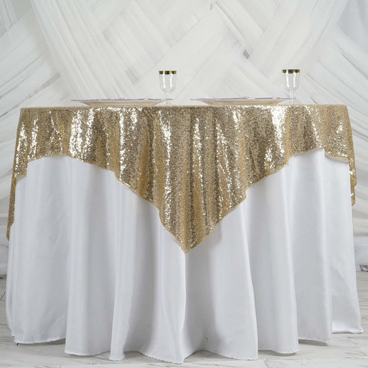 Sequin 60"x60" Table Overlay Square Tablecloth Champagne - Luxe Wedding Table Topper - NestOCart