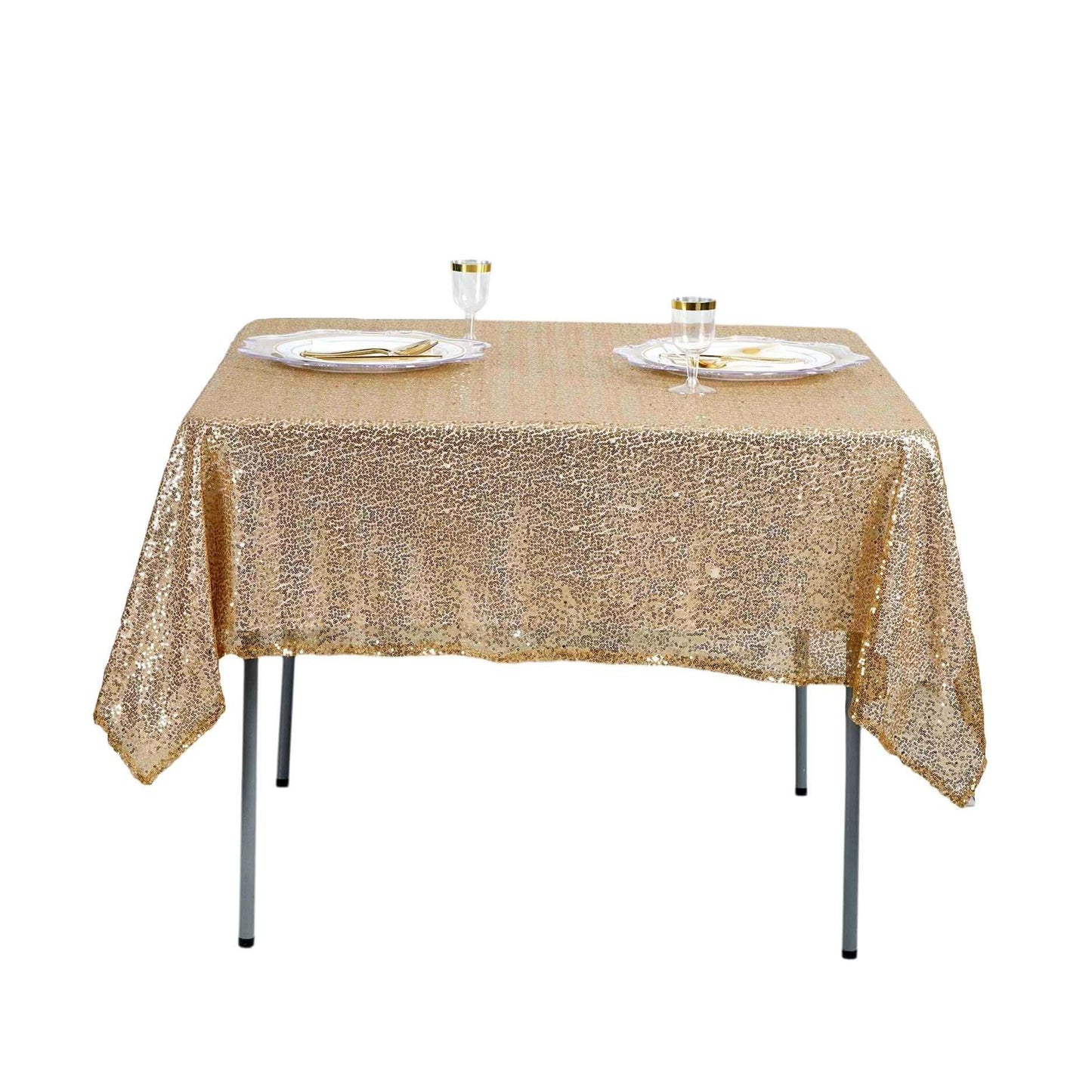 Sequin 60"x60" Table Overlay Square Tablecloth Gold - Luxe Wedding Table Topper - NestOCart