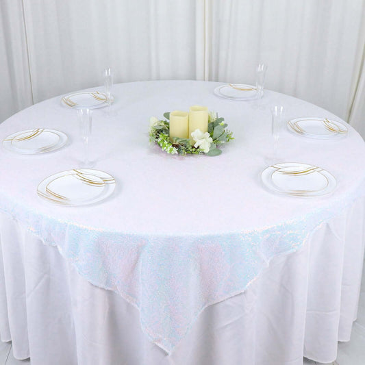 Sequin 60"x60" Table Overlay Square Tablecloth Iridescent Blue - Luxe Wedding Table Topper - Bell Racket Store