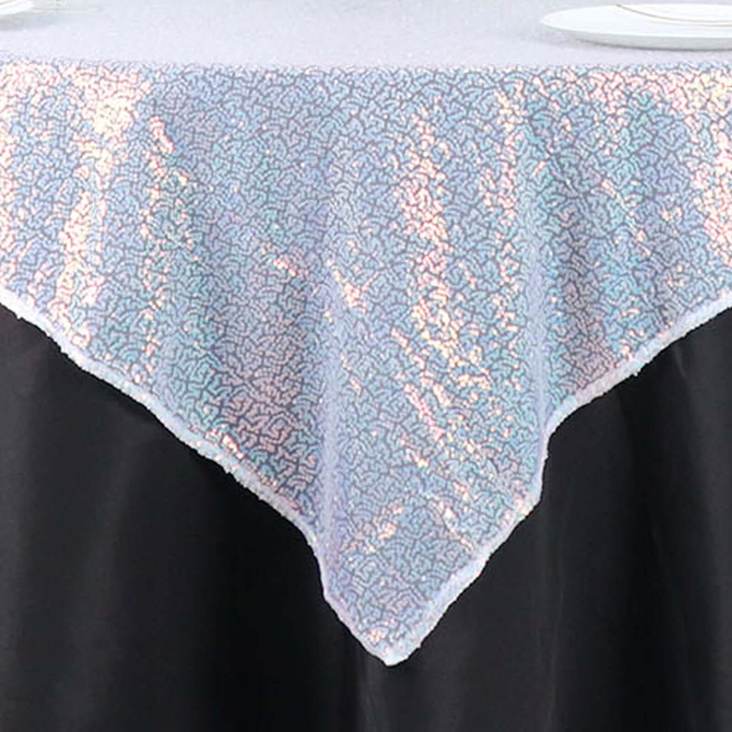 Sequin 60"x60" Table Overlay Square Tablecloth Iridescent Blue - Luxe Wedding Table Topper - Bell Racket Store