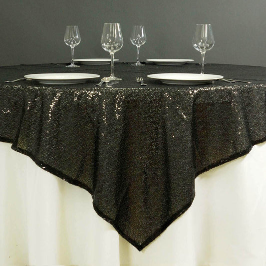 Sequin 72"x72" Table Overlay Square Tablecloth Black - Sparkly Design for Stunning Events - NestOCart