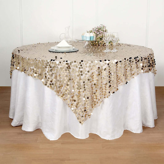 Sequin 72"x72" Table Overlay Square Tablecloth Champagne - Big Payette Table Cover - NestOCart