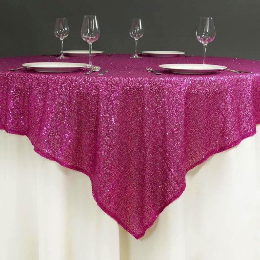 Sequin 72"x72" Table Overlay Square Tablecloth Fuchsia - Sparkly Table Cover - NestOCart
