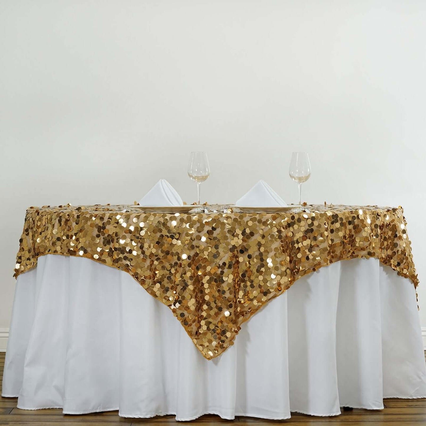 Sequin 72"x72" Table Overlay Square Tablecloth Gold - Big Payette Table Cover - NestOCart