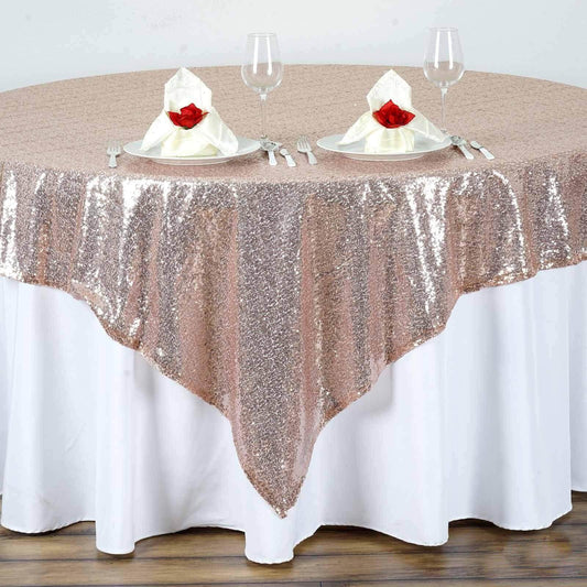 Sequin 72"x72" Table Overlay Square Tablecloth Rose Gold - Sparkly Table Cover - NestOCart