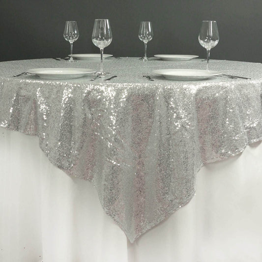 Sequin 72"x72" Table Overlay Square Tablecloth Silver - Sparkly Table Cover - NestOCart
