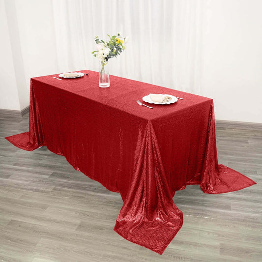 Sequin 90"x132" Rectangle Tablecloth Red - Seamless Sparkly Table Cover - NestOCart