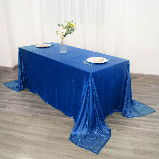 Sequin 90"x132" Rectangle Tablecloth Royal Blue - Seamless Sparkly Table Cover - NestOCart
