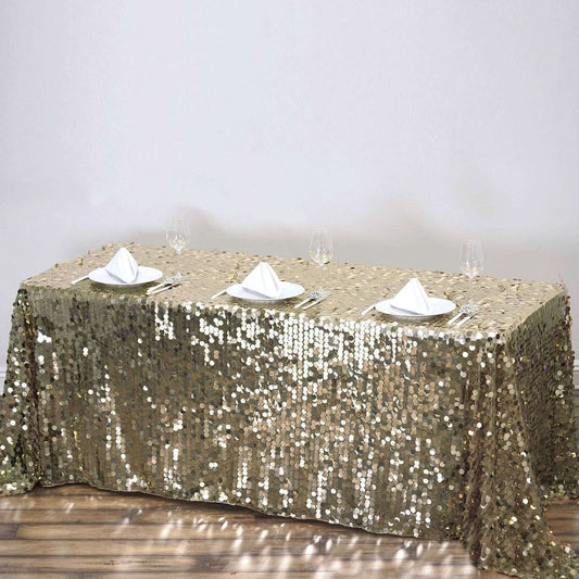 Sequin 90"x156" Rectangle Tablecloth Champagne - Seamless Big Payette Table Cover - NestOCart