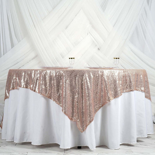 Sequin 90"x90" Table Overlay Square Tablecloth Blush - Sparkly Table Cover - NestOCart