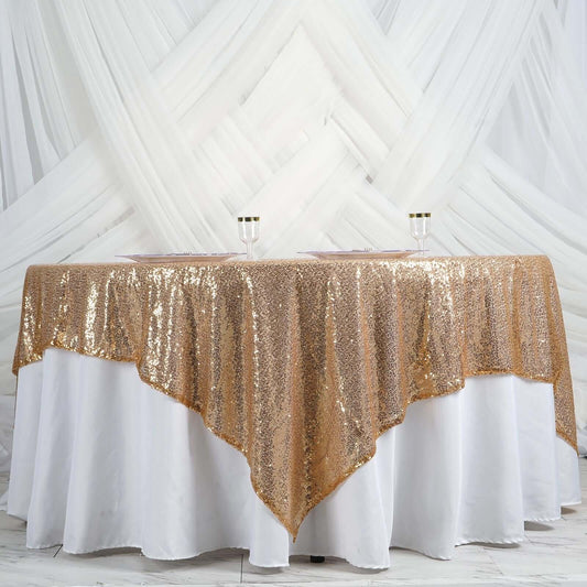 Sequin 90"x90" Table Overlay Square Tablecloth Gold - Sparkly Design for Stylish Celebrations - NestOCart
