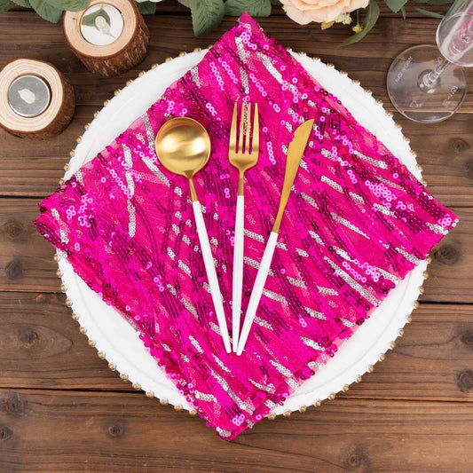 Sequin Mesh 20"x20" Napkin Fuchsia Silver - Wave Embroidered Reusable Napkin - Bell Racket Store