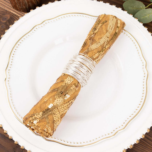Sequin Mesh 20"x20" Napkin Gold - Wave Embroidered Reusable Cloth Napkin for Glitzy Table Settings - Bell Racket Store
