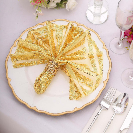 Sequin Napkins 20"x20" Gold - Diamond Pattern Reusable Napkin for Glamorous Table Settings - Bell Racket Store