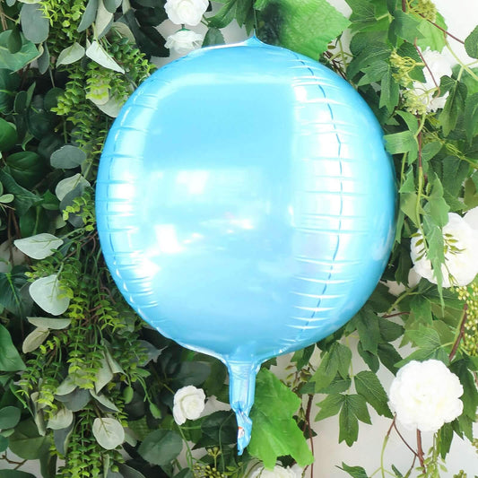 2 Pack 14" 4D Metallic Blue Sphere Mylar Foil Helium or Air Balloons