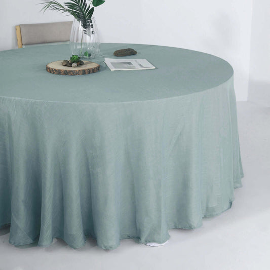 Faux Linen 120" Round Tablecloth Dusty Blue - Slubby Texture Wrinkle-Resistant Seamless Table Cover