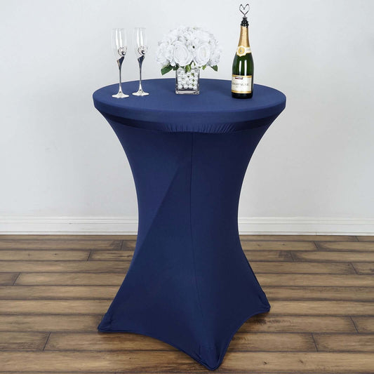 Spandex 30" Round Cocktail Table Cover Navy Blue - Easy to Maintain Stretch Fitted Highboy Tablecloth - NestOCart