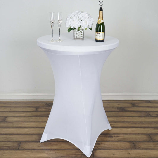Spandex 30" Round Cocktail Table Cover White - Easy to Maintain Stretch Fitted Highboy Tablecloth for Stylish Events - NestOCart