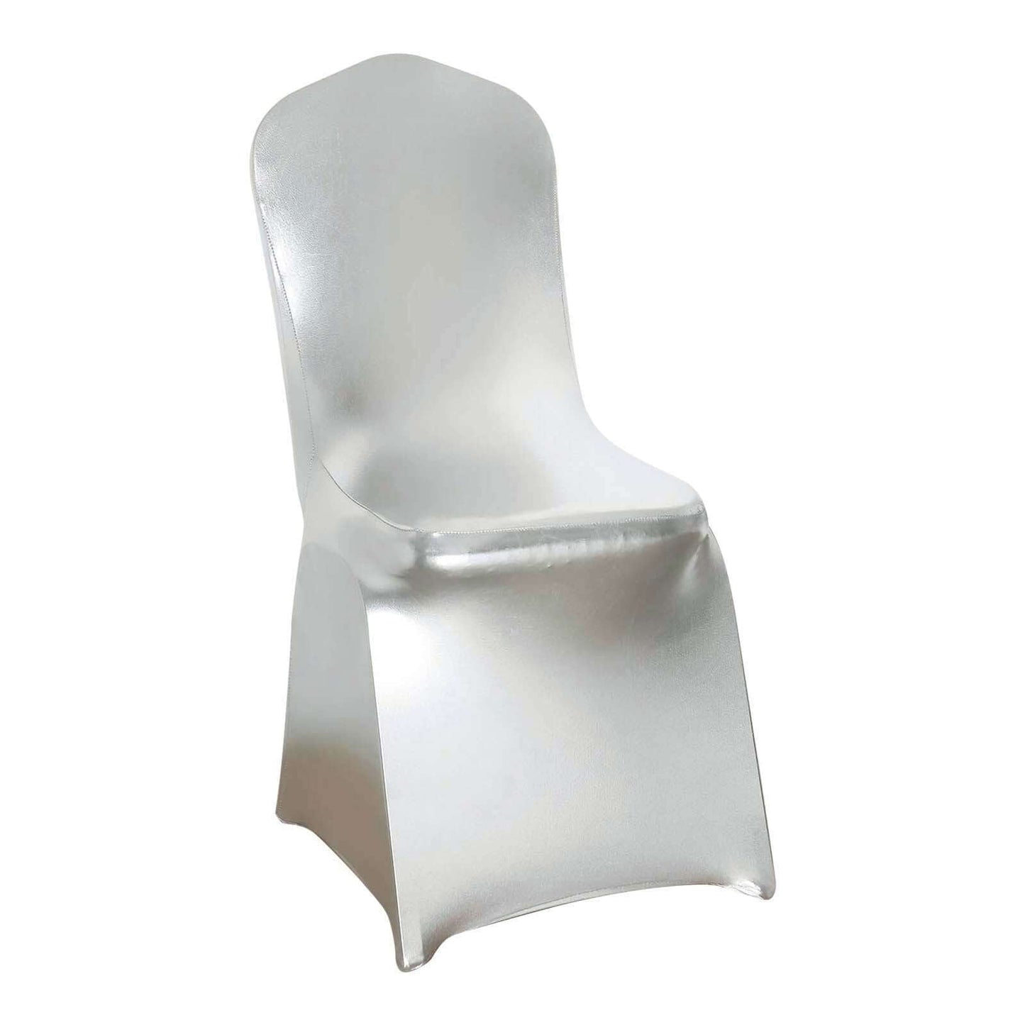 Spandex Banquet Chair Cover Metallic Silver Tinsel with Sash and Rhinestone Buckle - Shimmering Fitted Slipcover - Bell Racket Store