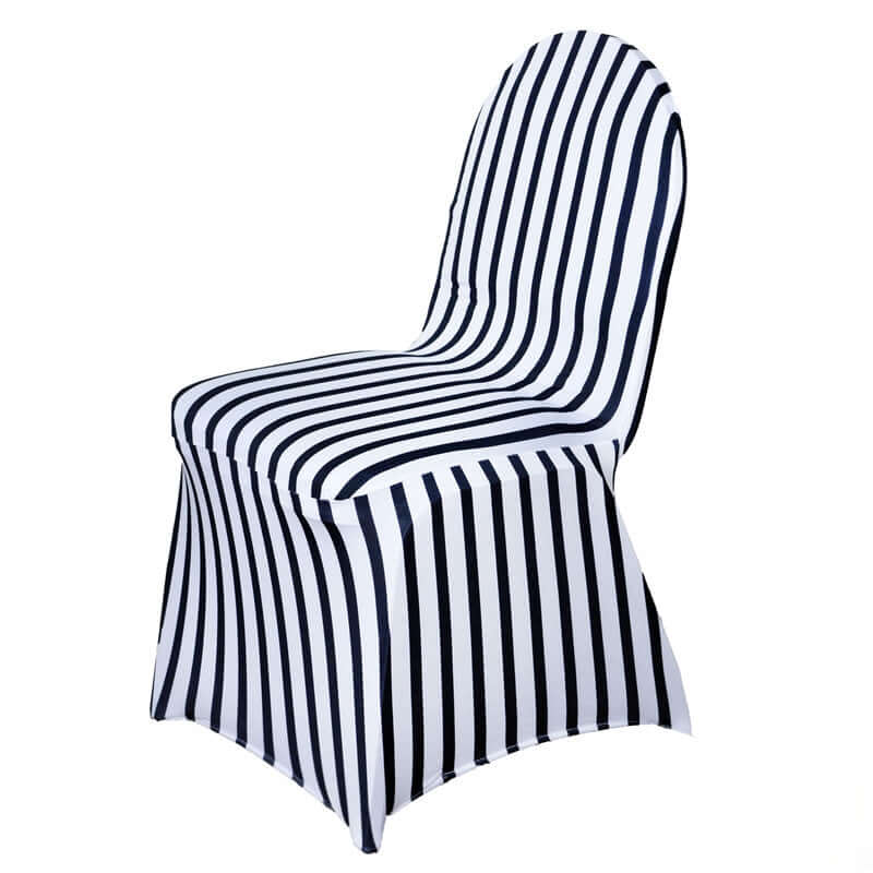 Spandex Chair Cover with Foot Pockets for Banquet Chairs Black/White Striped - Durable Stretch Fitted Slipcover for Weddings & Gatherings - NestOCart