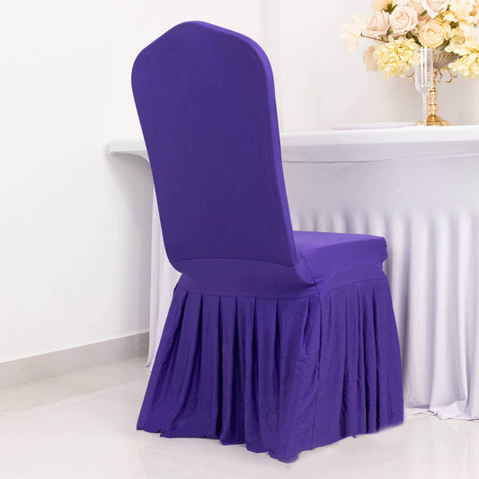 Spandex Chair Cover with Ruffle Pleated Skirt for Banquet Chairs Purple - 1 - Piece Stretch Fitted Slipcover - Bell Racket Store
