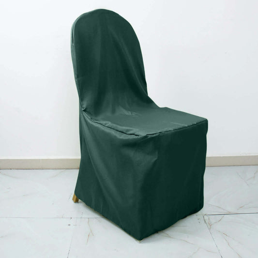 Polyester Slip On Banquet Chair Covers Hunter Emerald Green - Stain-Resistant Reusable Durable Fabric