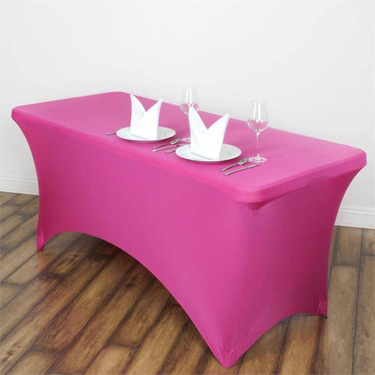 Stretch Spandex 6ft Rectangle Tablecloth Fuchsia - Durable Form - Fitting Table Cover - NestOCart