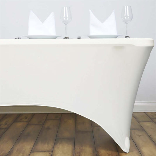 Stretch Spandex 6ft Rectangle Tablecloth Ivory - Durable Form - Fitting Table Cover - NestOCart