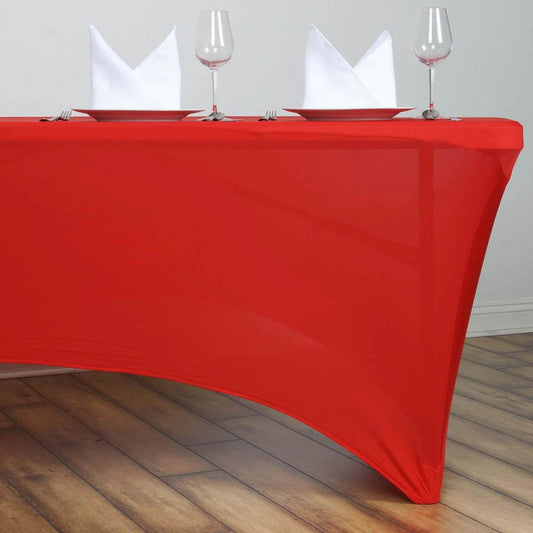 Stretch Spandex 6ft Rectangle Tablecloth Red - Durable Form - Fitting Table Cover - NestOCart