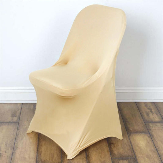 Stretch Spandex Chair Cover Champagne for Folding Chairs - Reusable & Wrinkle - Resistant 160GSM Fitted Slipcover - NestOCart