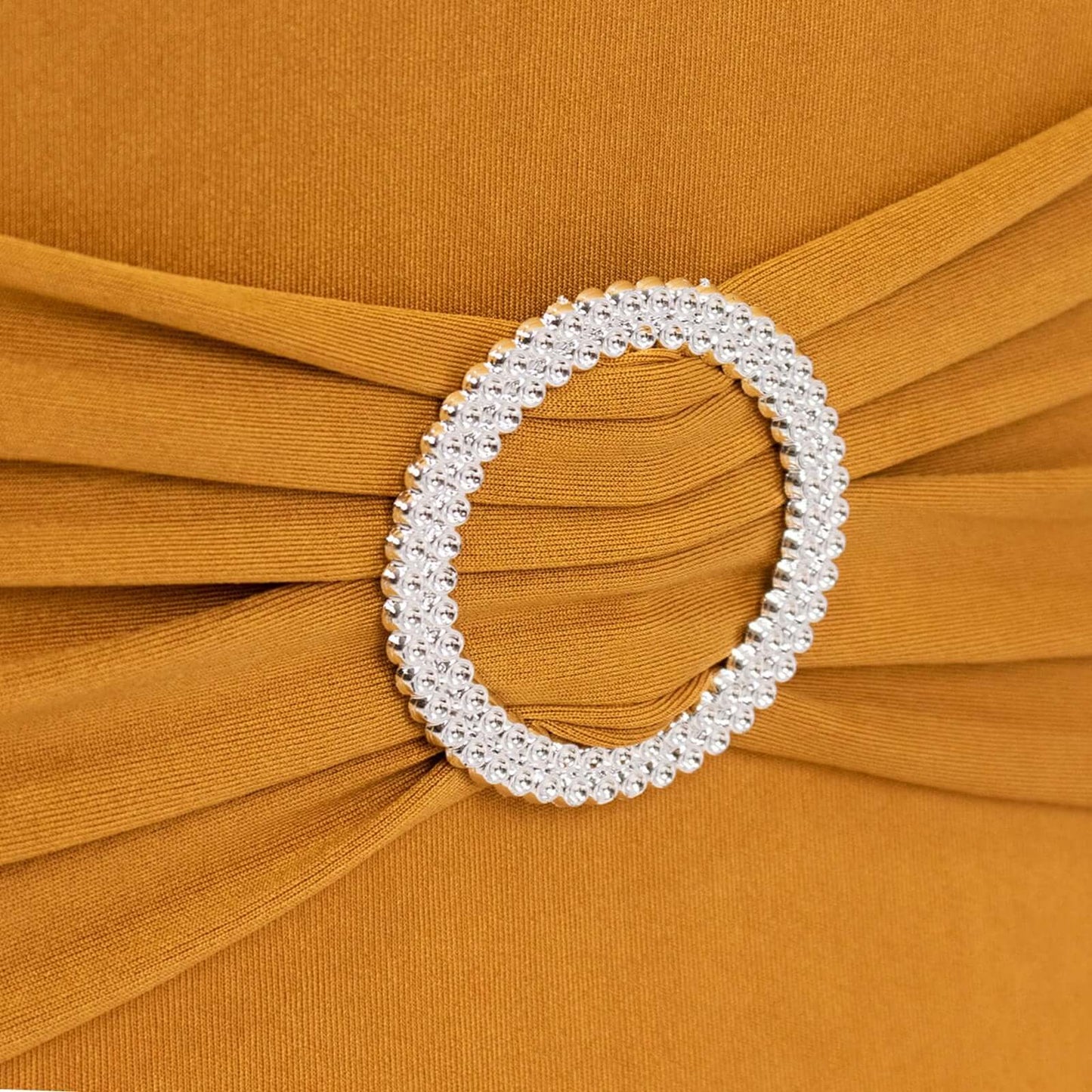 Stretch Spandex Chair Cover Gold for Folding Chairs - Enhanced Style & Secure Fit Slipcover with Stunning Silver Rhinestone Buckled Sash Band - Bell Racket Store