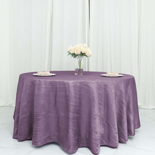 Taffeta 120" Round Tablecloth Violet Amethyst - Seamless Accordion Crinkle Table Cover - Bell Racket Store