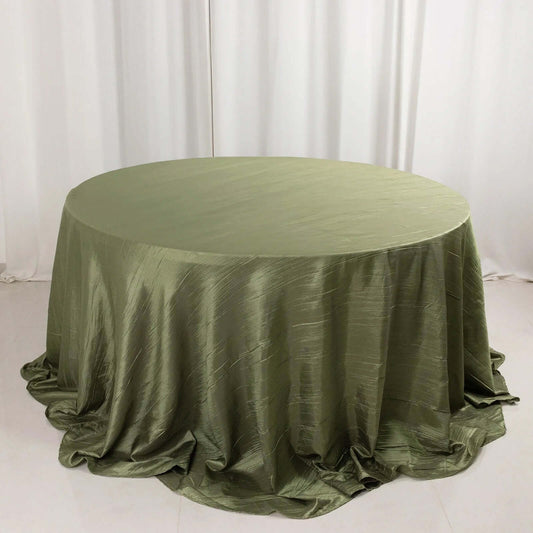 Taffeta 132" Round Tablecloth Dusty Sage Green - Seamless Accordion Crinkle Table Cover - Bell Racket Store