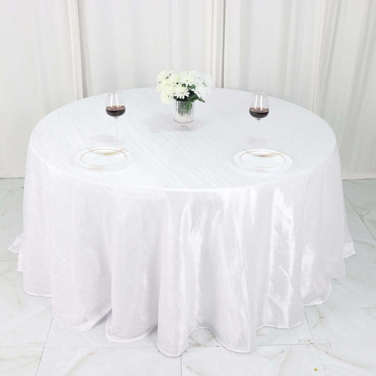 Taffeta 132" Round Tablecloth White - Seamless Accordion Crinkle Design for Exquisite Occasions - Bell Racket Store