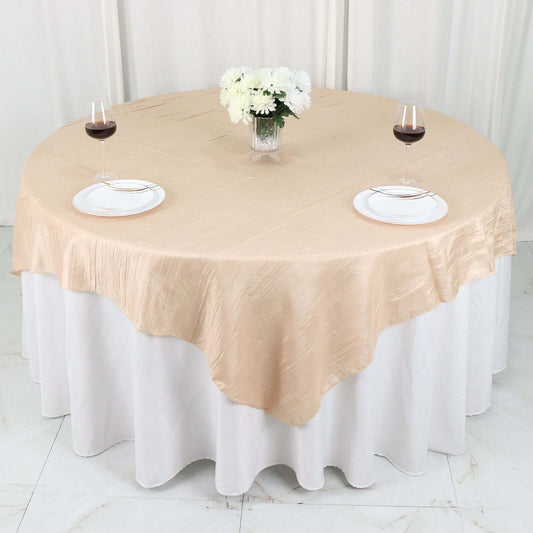 Taffeta 72"x72" Table Overlay Square Tablecloth Beige - Accordion Crinkle Table Cover - Bell Racket Store