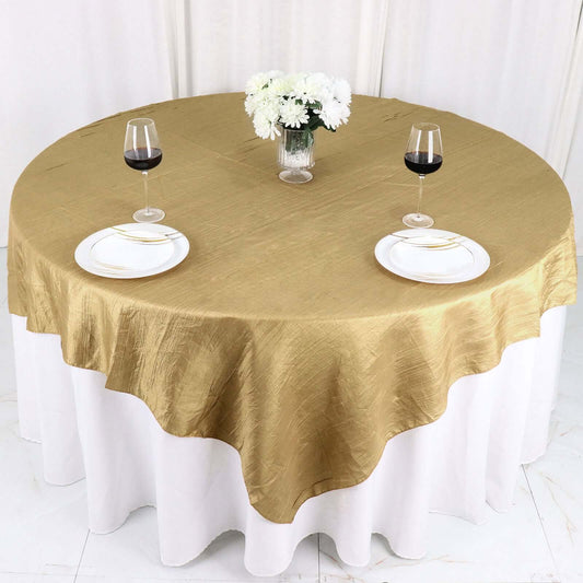 Taffeta 72"x72" Table Overlay Square Tablecloth Gold - Accordion Crinkle Design for Stylish Events - Bell Racket Store