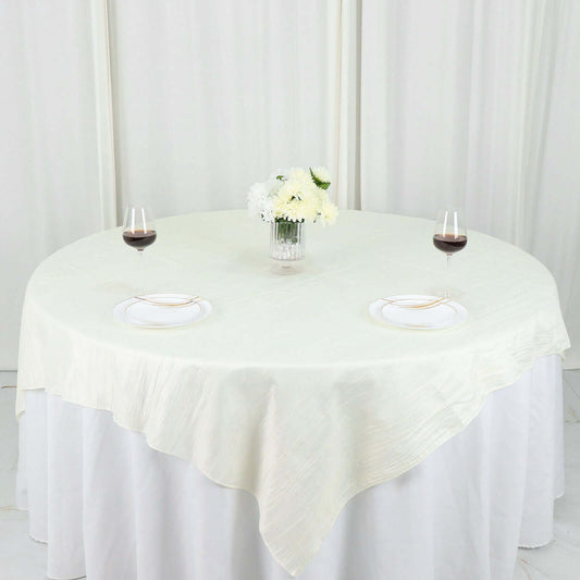 Taffeta 72"x72" Table Overlay Square Tablecloth Ivory - Accordion Crinkle Table Cover - Bell Racket Store