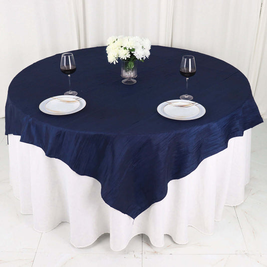 Taffeta 72"x72" Table Overlay Square Tablecloth Navy Blue - Accordion Crinkle Table Cover - Bell Racket Store