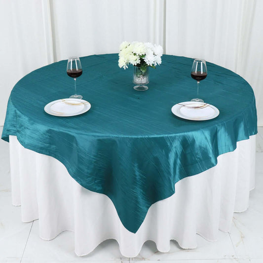 Taffeta 72"x72" Table Overlay Square Tablecloth Peacock Teal - Accordion Crinkle Table Cover - Bell Racket Store