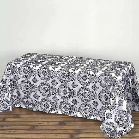 Taffeta 90"x132" Rectangle Tablecloth Black - Seamless Velvet Flocking Damask Design for Upscale Events - NestOCart