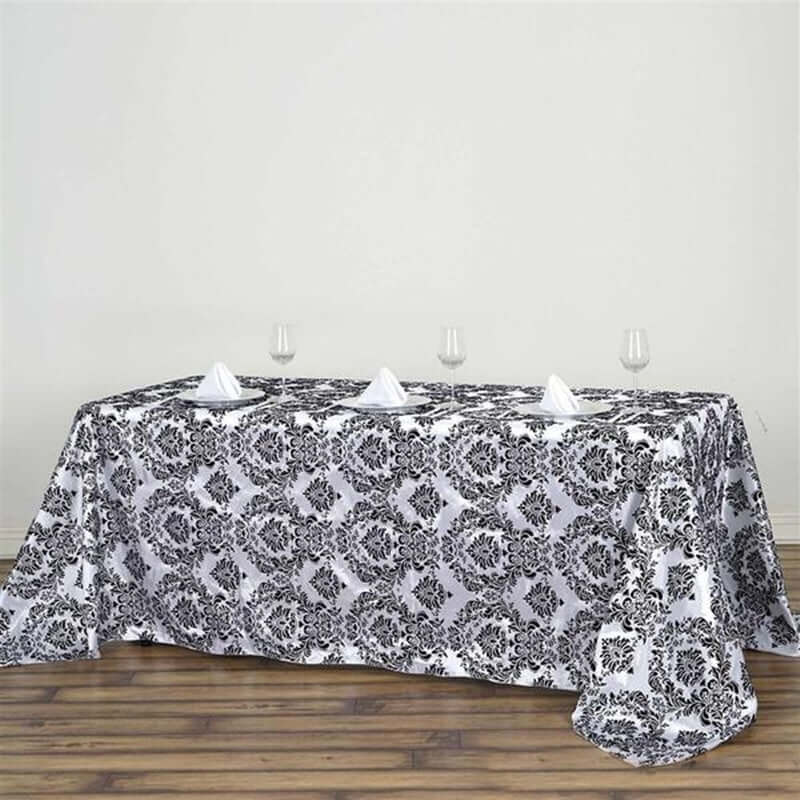 Taffeta 90"x132" Rectangle Tablecloth Black - Seamless Velvet Flocking Damask Design for Upscale Events - NestOCart