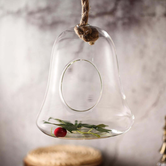 Glass Terrarium Hanging Bell Shaped Design with Twine Rope - Unique Free-Falling Planter for Air Plants & Displays 9"