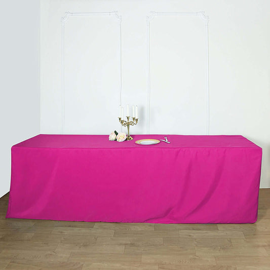 Fitted Polyester 96"x30" Rectangle Tablecloth Fuchsia - Durable and Easy to Maintain Table Cover