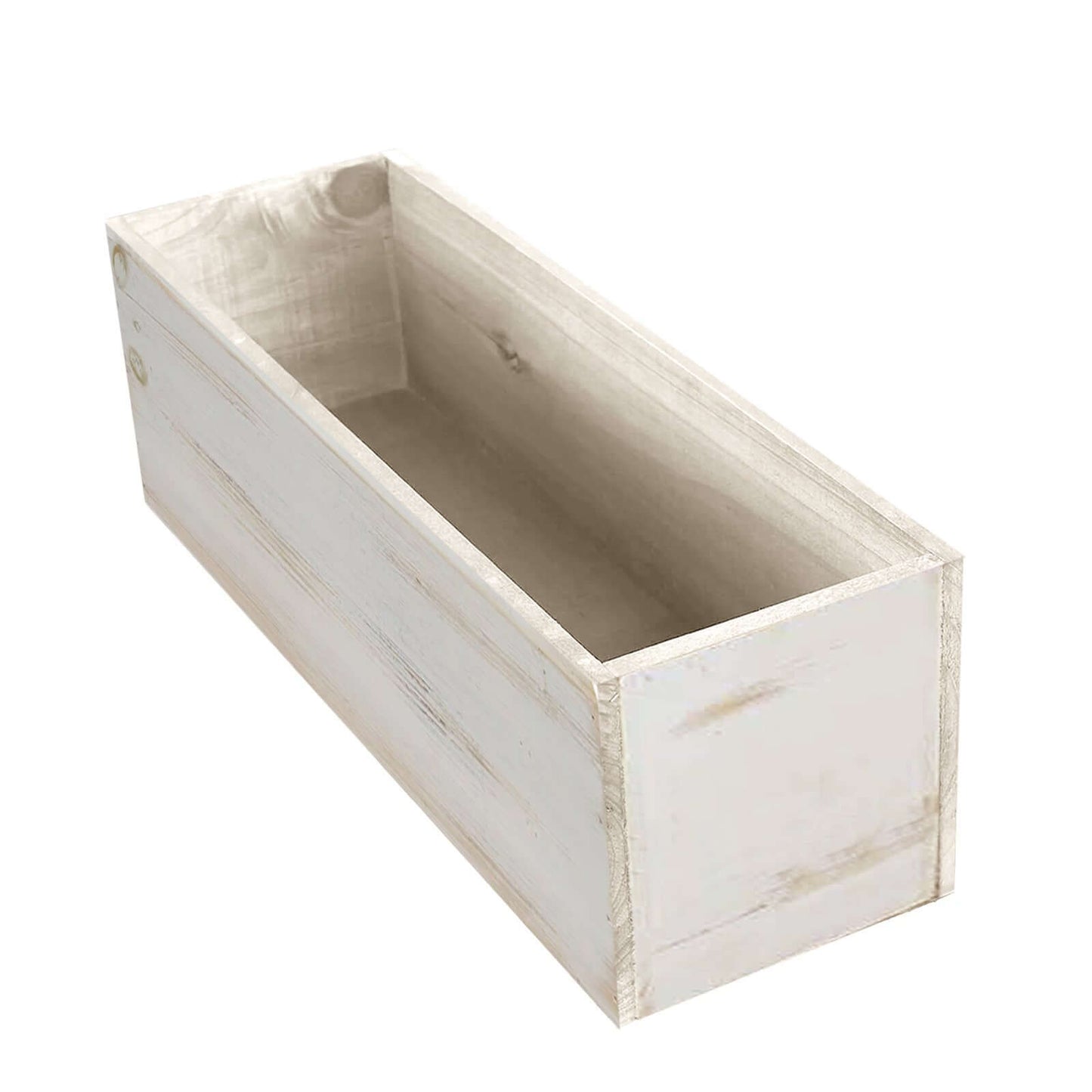 Whitewash Wood Planter Rectangular Box 18"x6"- Durable Decor with Removable Plastic Liner for Table Displays