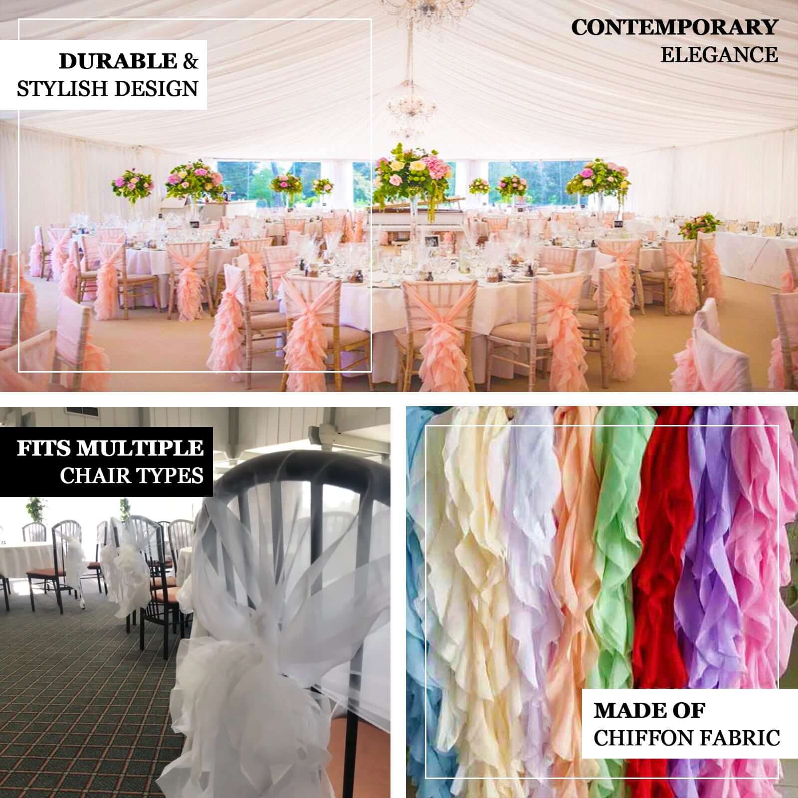 1 Set Chiffon Hoods Chair Sashes with Willow Ruffles Design Dusty Sage Green - Stylish Chair Bow Decor - Bell Racket Store